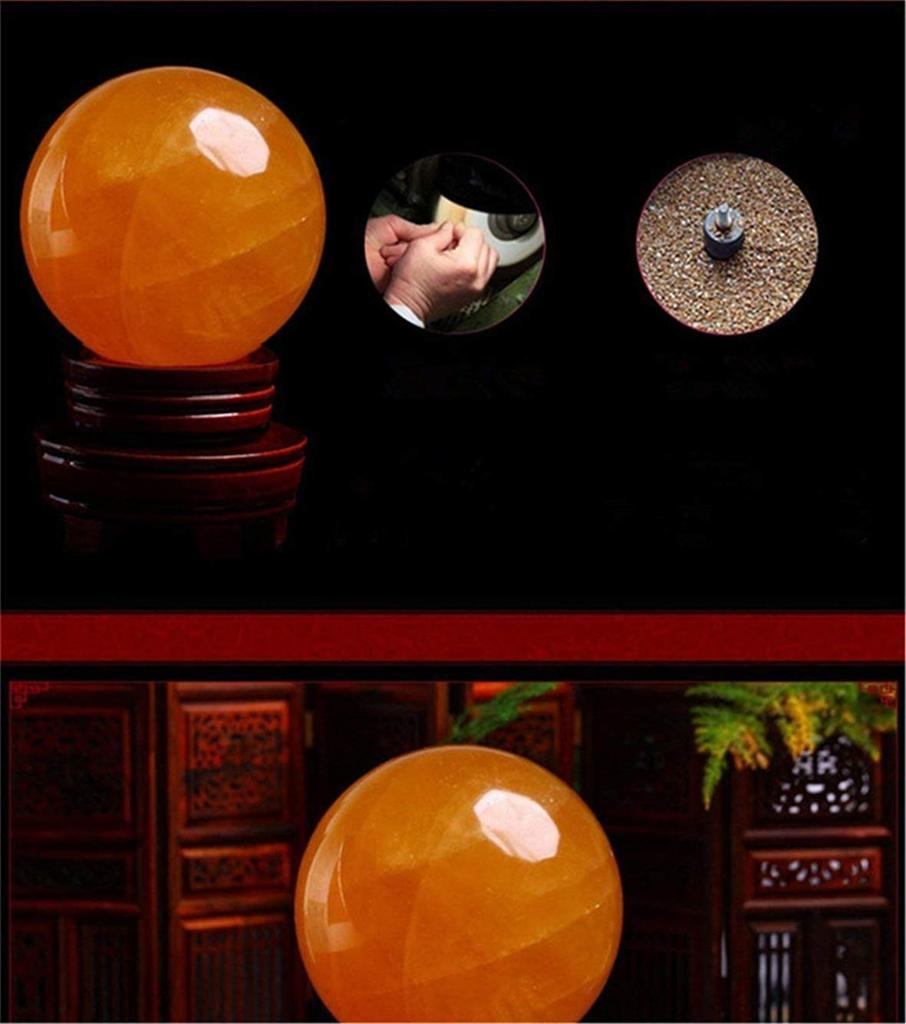 Citrine Round Ball, Citrine Topaz, Yellow Crystal Ball, Purifying Stone, Crystal Ball Ornament, Yellow, with Wooden Base (7cm)