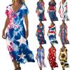 Sommerkleid Damen Lang Strandkleid Elegantes Kleid V-Ausschnitt Kurzarm Sommerkleid Leicht Luftig