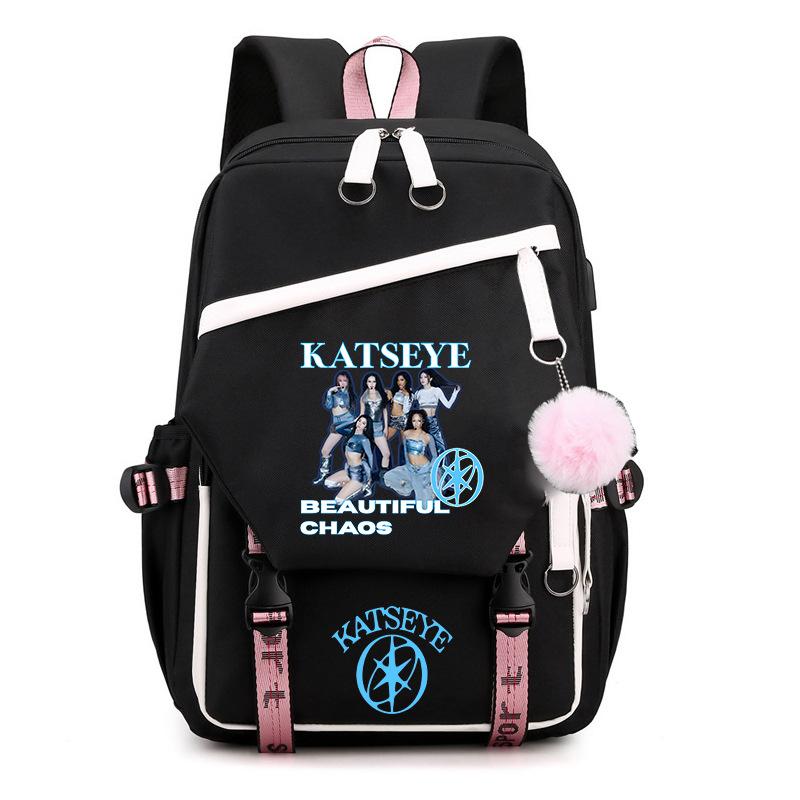 Katseye K-Pop Girl Group Print Backpack Color Block Large Capacity School Bag 60627