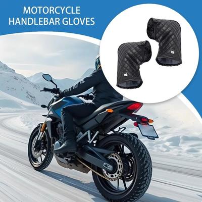 Universelle Motorrad-Lenkerhandschuhe Wasserdichte PU-Leder Warme Handschuhe Verdicktes Samt Warme Griffe Schutz