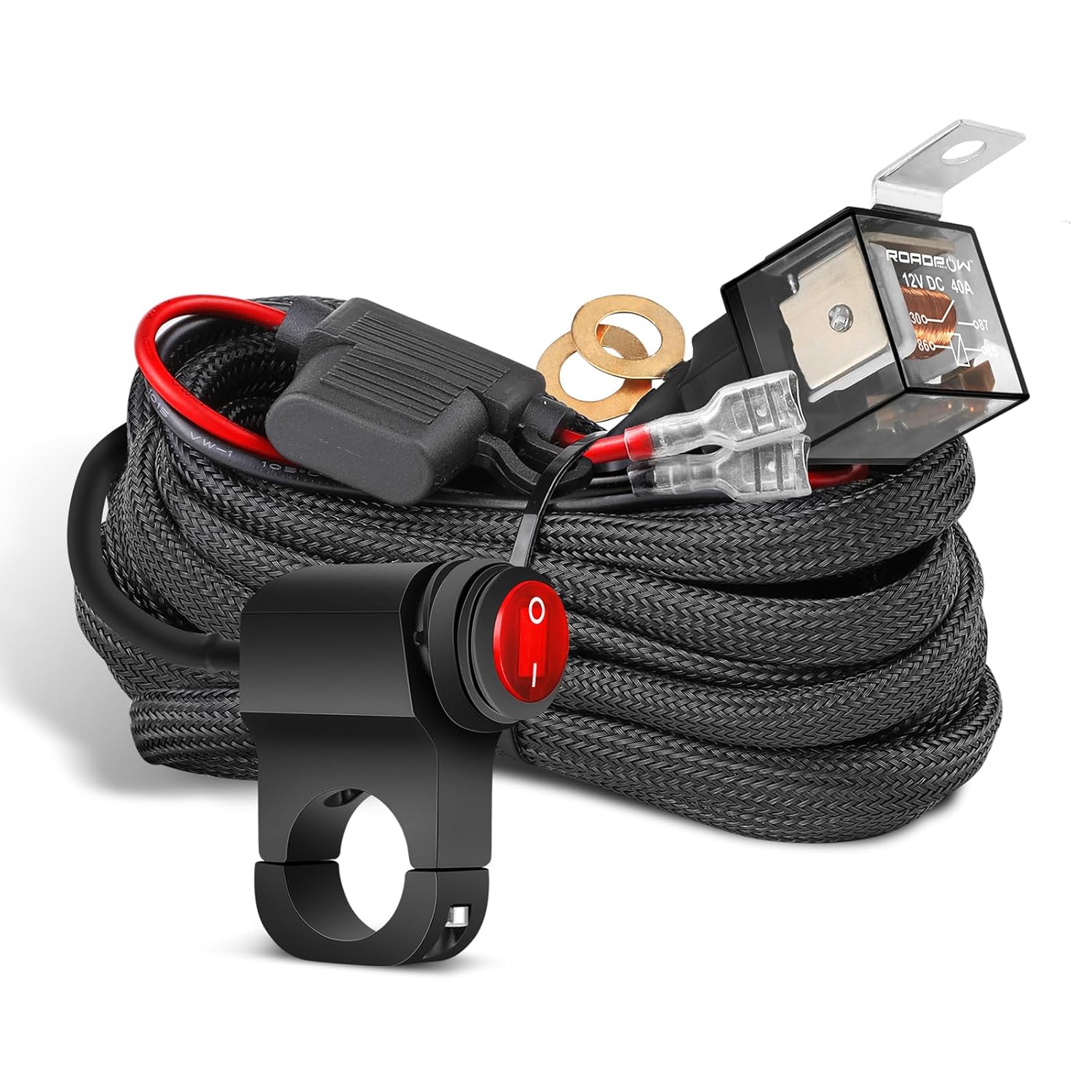 LED Light Bar Wiring Harness Kit w/Motorcycle Handlebar Switch 7-8   Relay Harness for Headlight Driving Fog Lights Auxiliary 1 Lead