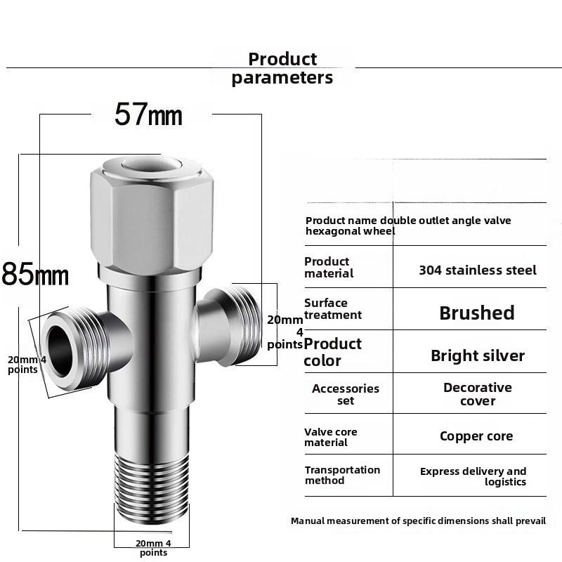 

1pc Stainless Steel Hot And Cold Angle Valve Large Flow Drain Toilet Water Stop Triangle Valve Switch all copper 3/4
