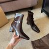Retro-Reise-Schnalle quadratischer Absatz hohe Absätze kurze Stiefel Damen Herbst und Winter dicker Absatz dünne Stiefel kurzer hinterer Reißverschluss Mode