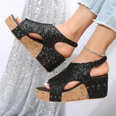 Mode Die neuen lässigen Keilsandalen Damen Sommer 2025 Mode Elegant Rutschfest Plateauabsätze Gummisohle Schnalle Peeptoe Römerschuhe