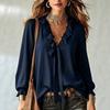 TIFICY Women's Fashion Casual Spring Autumn Solid Color Print Long Sleeve V-Neck Blouses & Shirts