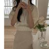 Korean Fashion Twist Crew Neck Short Sleeve Sweater Retro Women Puff Sleeve Sweet Tops Elegant Loose Casual Simple Solid Color Office Sweaters