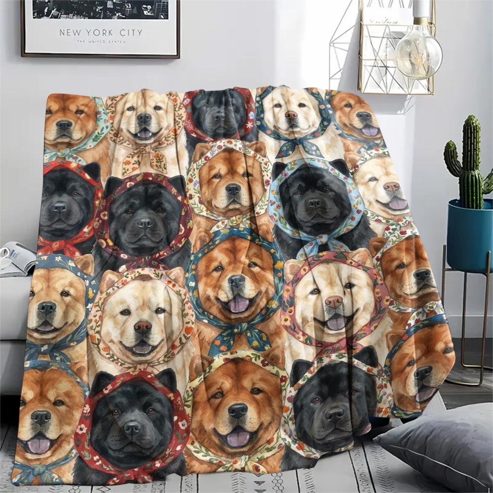 1PC Retro Pet Puppy Print Flannel Blanket, High Quality All Seasons, Home Decor, Warmth and Comfort, Perfect for Christmas Gifts