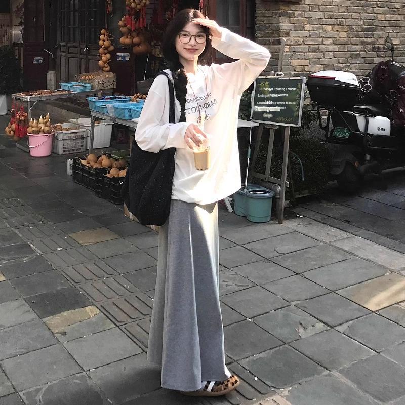 

Women s Gray Fishtail A-line Mid-length Skirt - 2025 Fall High Waist Slimming Drape Design Extra Large світло-сірий колір