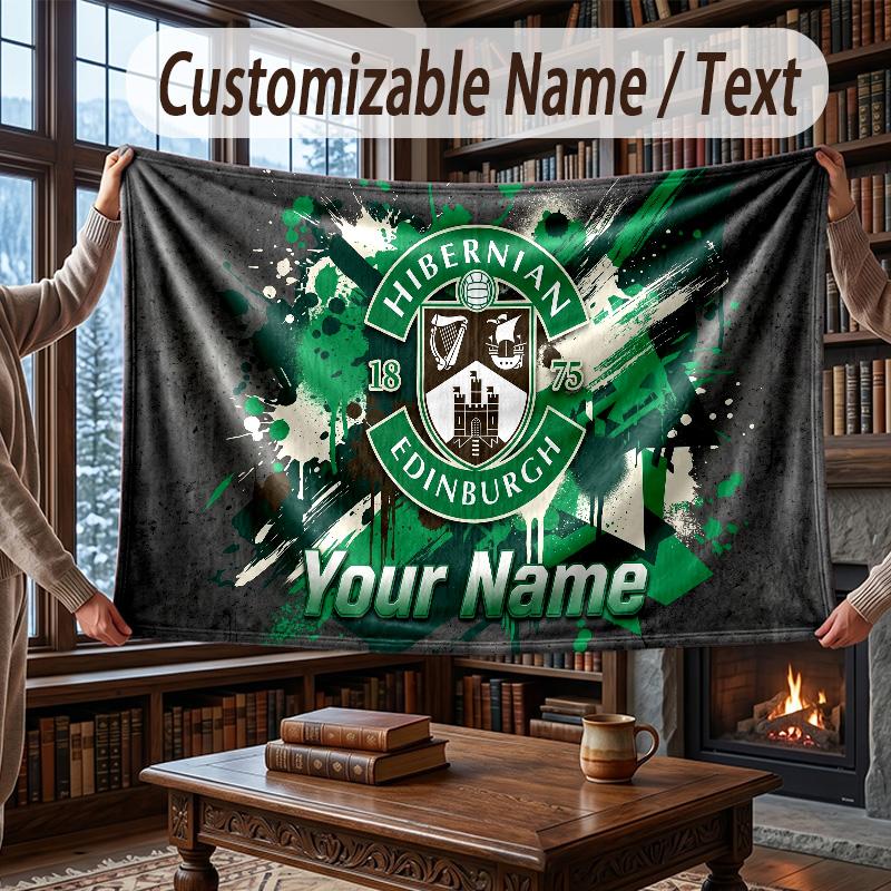 Custom Name Flannel Throw Blanket Hibernian FC Pattern Warm Home Decoration