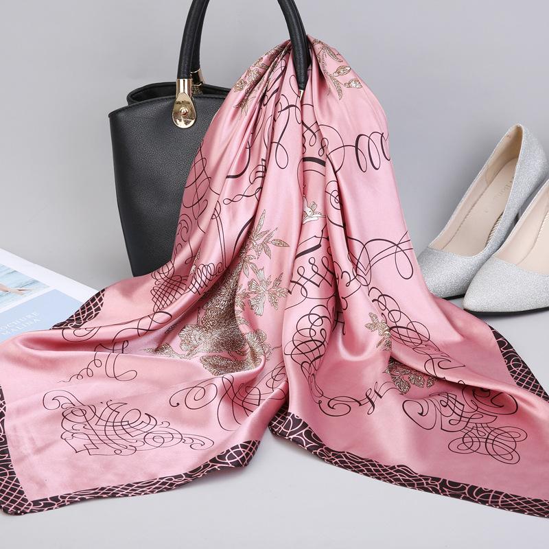 Fashion Kerchief Silk Satin Neck Scarf For Women Print Hijab Scarfs Female 90*90Cm Square Shawls And Wraps Scarves For Lady