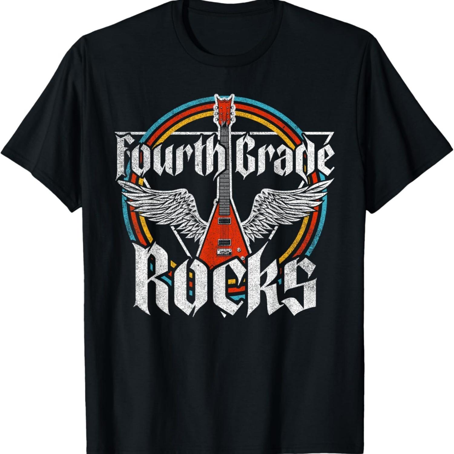 Fourth (4th) Grade Rocks Cool Teacher School T-Shirt S чёрный