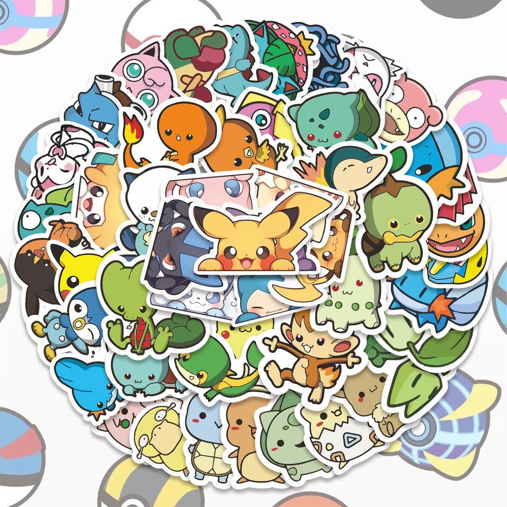50pcs Pokemon Anime Stickers Pikachu Laptop Skateboard Suitcase Kawaii Sticker Guitar Phone Cartoon Kid Gift Toys