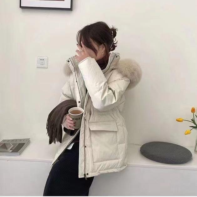 Cotton Padded Fur Parka New Big Fur Collar Down Winter Jacket Women Thick Warm Parkas Female Outerwear