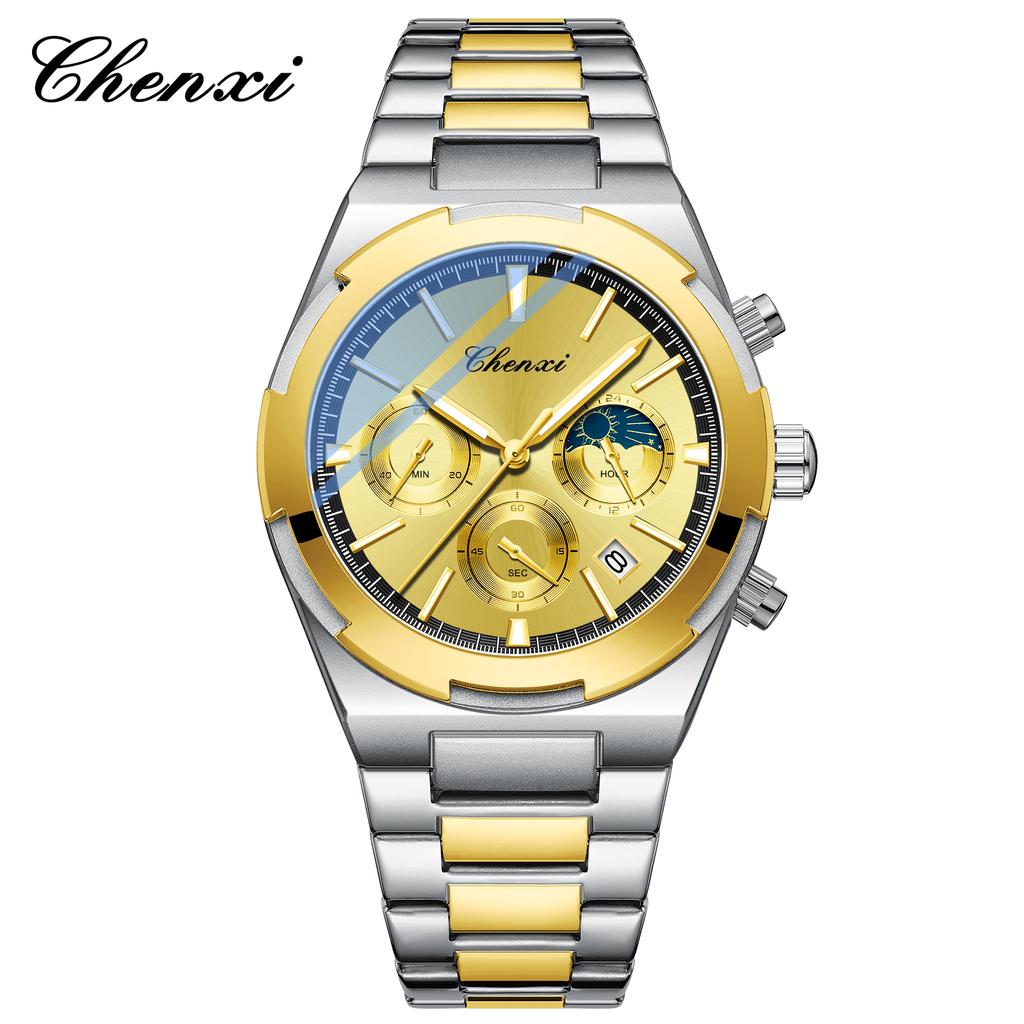 Temperament Men Luxury Fashion Design Gold Men Watches Multifunction Luminous Quartz Male WristWatch Relogio Masculino