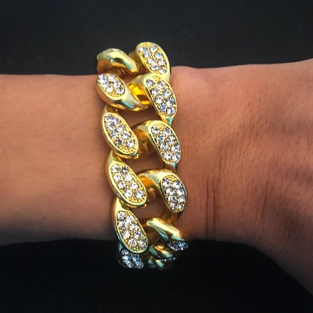 Alloy Iced Out 20mm Bling Bling Cool Diamond Cuban Link Chain Silver Rose Gold Fashion Women and Men Jewelry Bracelet