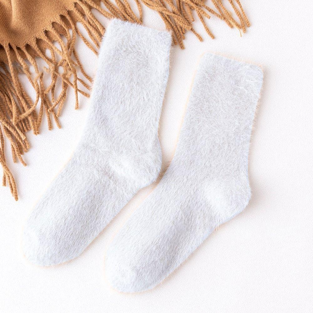 Korean Style Fashion Design Student Women Socks Mink Fur Fleece Socks Floor Socks Mid-Tube Hosiery