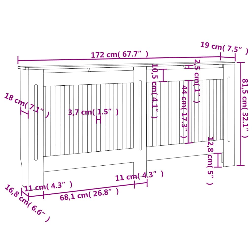 Vidaxl Osłona Na Kaloryfer, Biała, Mdf, 172 Cm