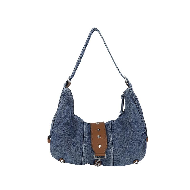 Vintage Large Capacity Denim Bag Women's Shoulder Underarm Bag Commuter Crossbody Bag