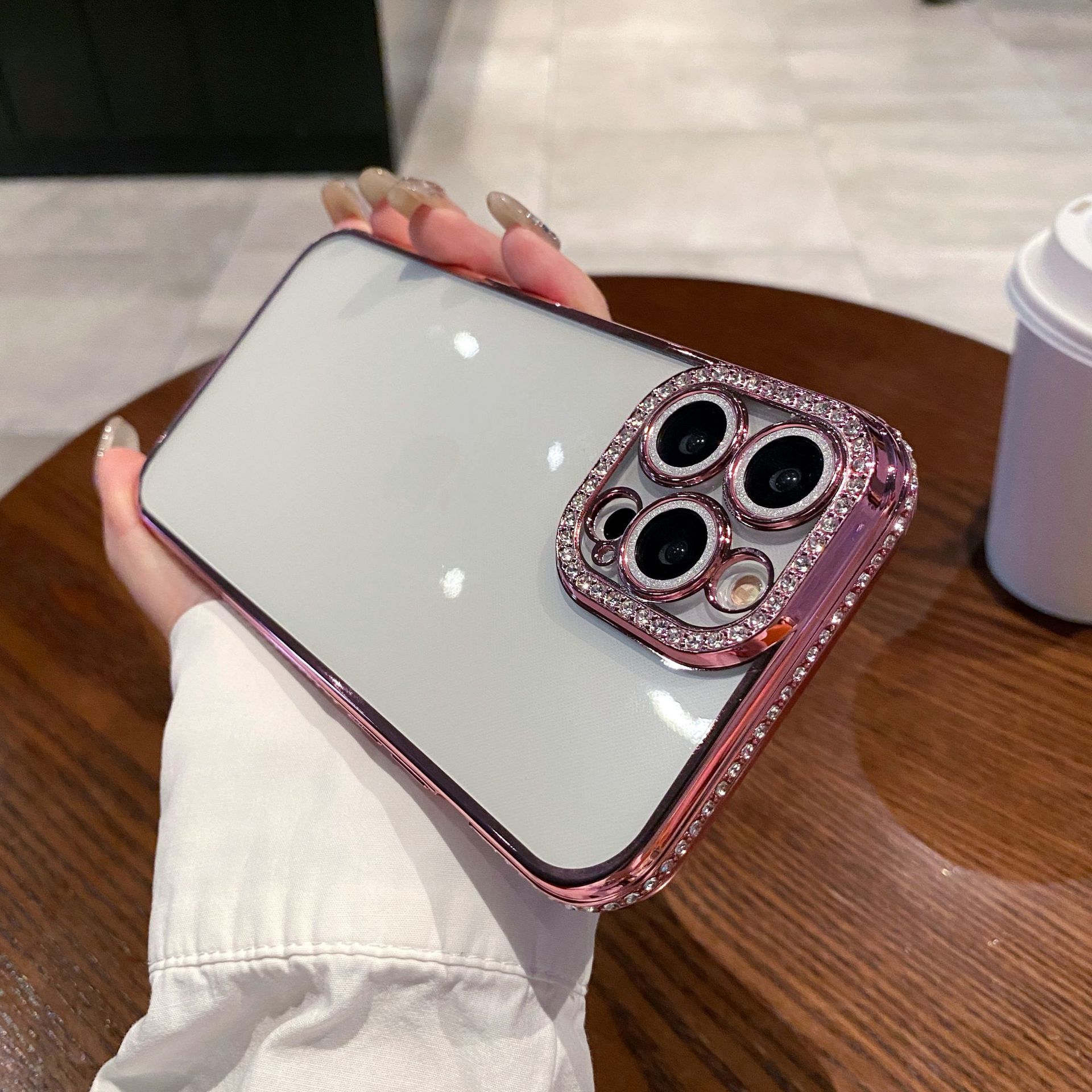 

Applicable to iPhone17ProMax rhinestone single row mobile phone case Apple 16 glitter lens film electroplating luxury IPhone11Promax