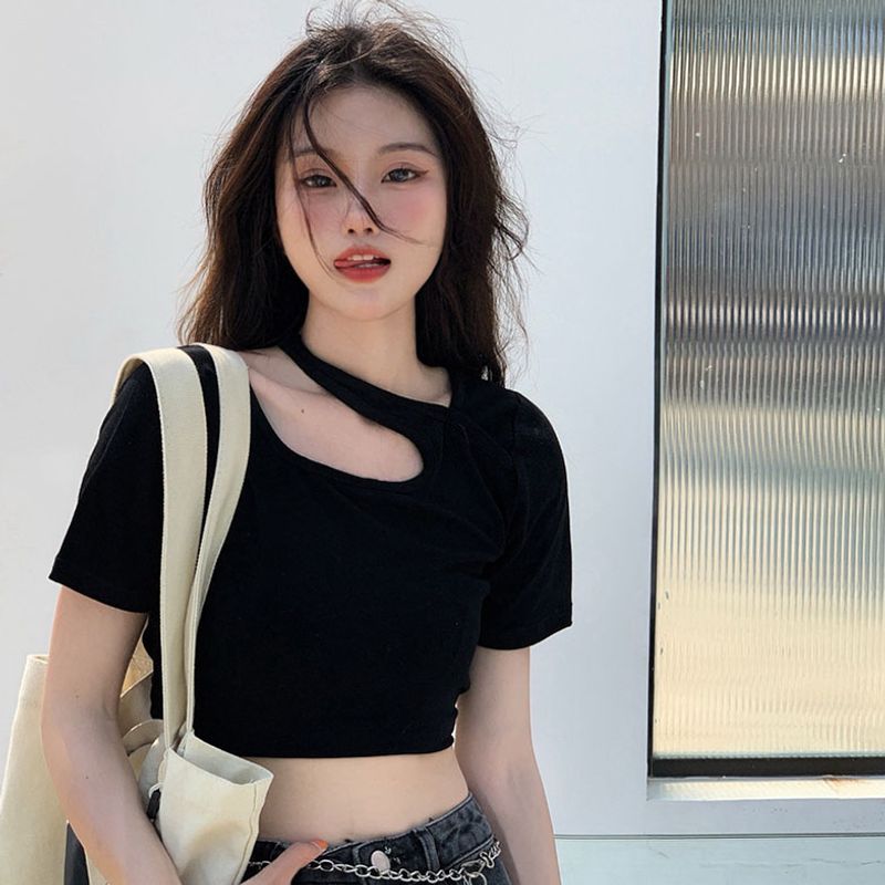 

Джазовые женские топы для танцев Модный сексуальный стиль Асимметричный короткий Джазовый стиль Сексуальный кроп-топ Футболка с коротким рукавом Black S