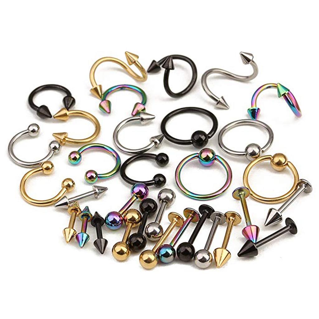 16Pcs Tongue Ring Set Stunning Surgical Steel Body Spiral Mixed Piercing Jewelry Ideal for Party Banquet Women Piercing