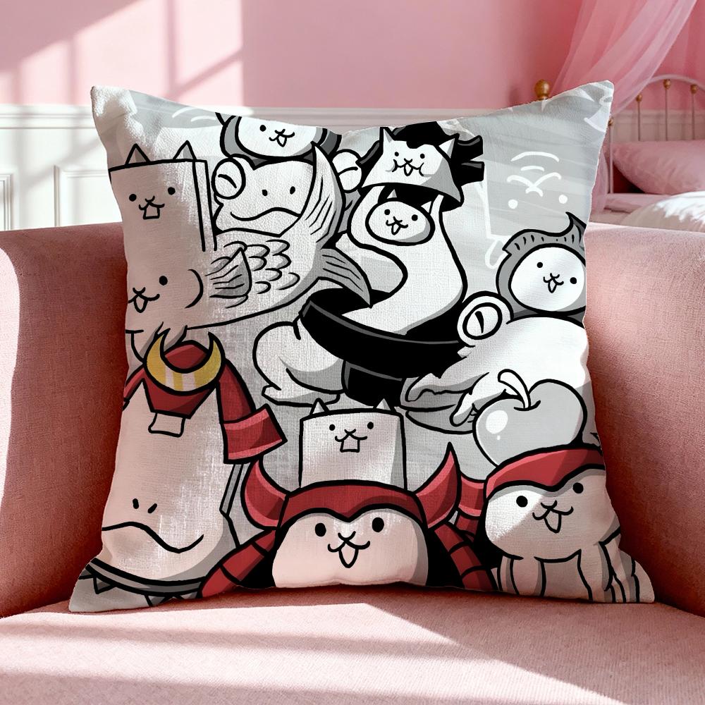 Game TThe Battle Cats Cushion Cover Breathable Linen Pillowcase Summer Odorless EcoFriendly Invisible Zipper Washable