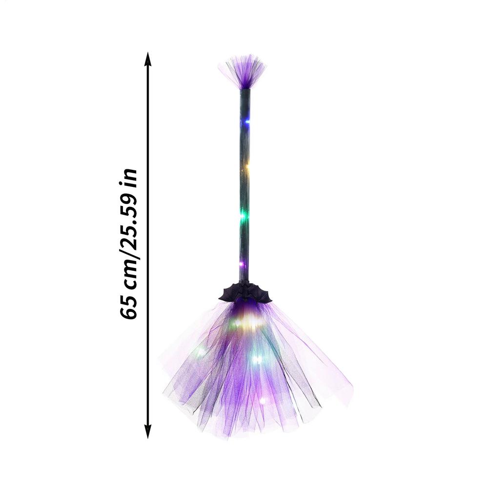 Halloween Witch Broom LED Illuminated Mount Broom Lightweight Mesh Broom Props Holiday Decor Cosplay Accessories