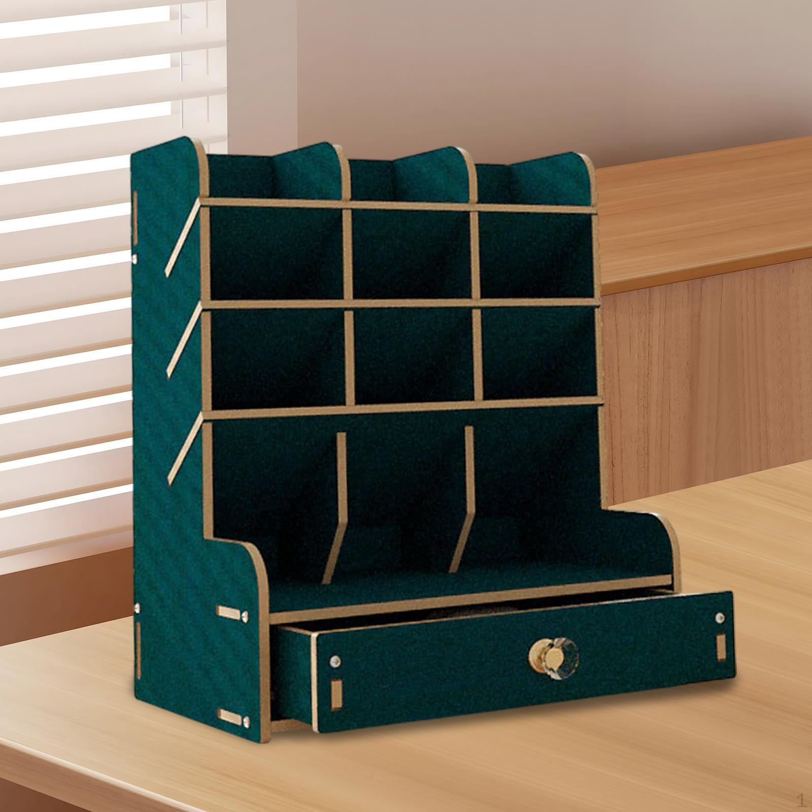 

Деревянный органайзер для ручек, настольная организация, большая емкость с отсеком, домашний держатель для карандашей зелёный