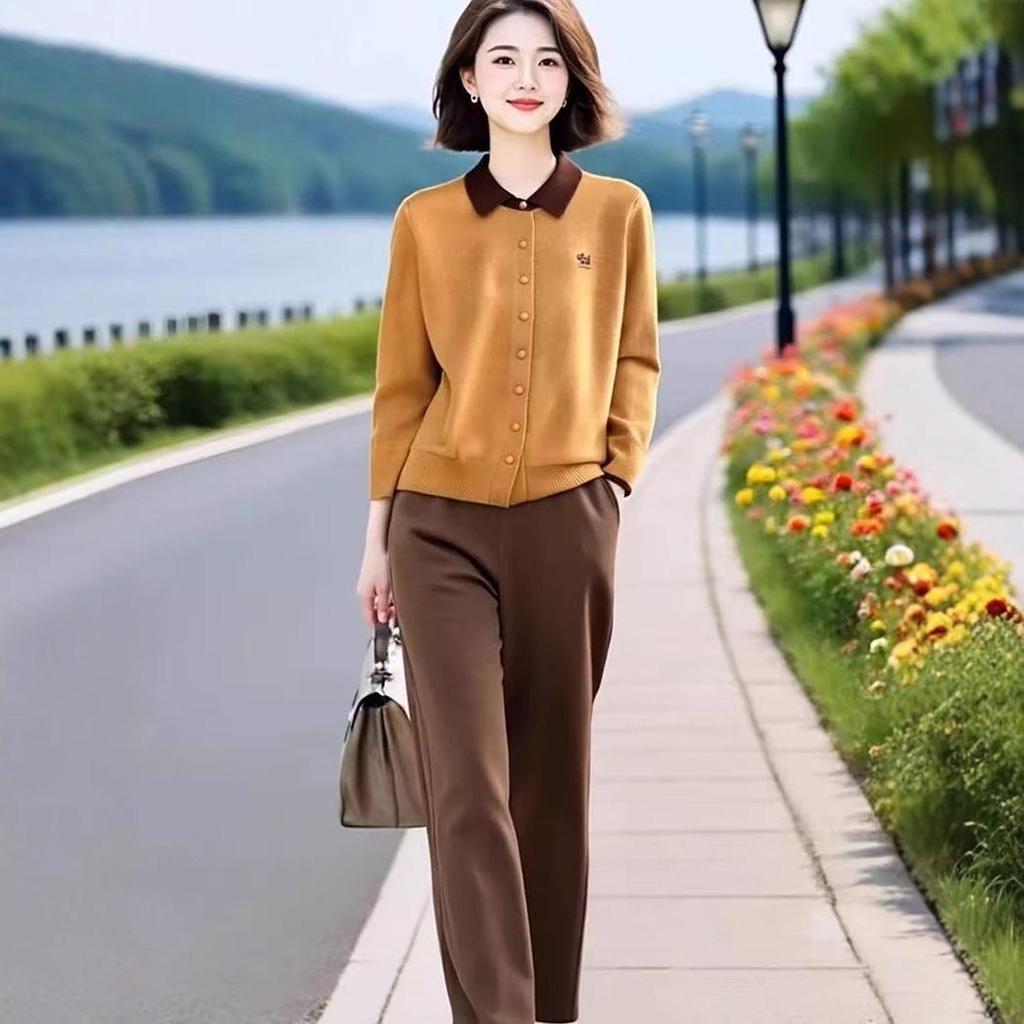 Elegant Autumn Plus Size Cardigan & Elastic Waist Casual Pants Set for Women