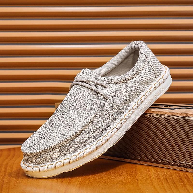 Summer Breathable Linen Woven Fisherman Shoes Lazy Shoes Lightweight Non-slip Wear-resistant Men's Loafers