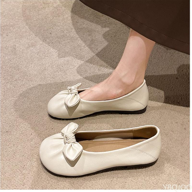 Casual Round Toe Cute Gentle Soft Sole Women's Flat Bottom Versatile Butterfly Bow Commuting Not Tiring Foot Women's Shoes