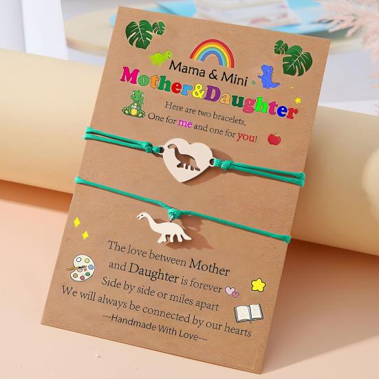 Mother Day Bracelet Dinosaur Element Handmade Heart Pendants Adjustable Size Women Wristband Meaningful