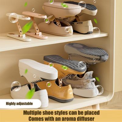 Adjustable 3-Level Shoe Organizer Shoe Holder Stacker with Aroma Box Space Saving Shoes Stacking Rack for Shoe Cabinet