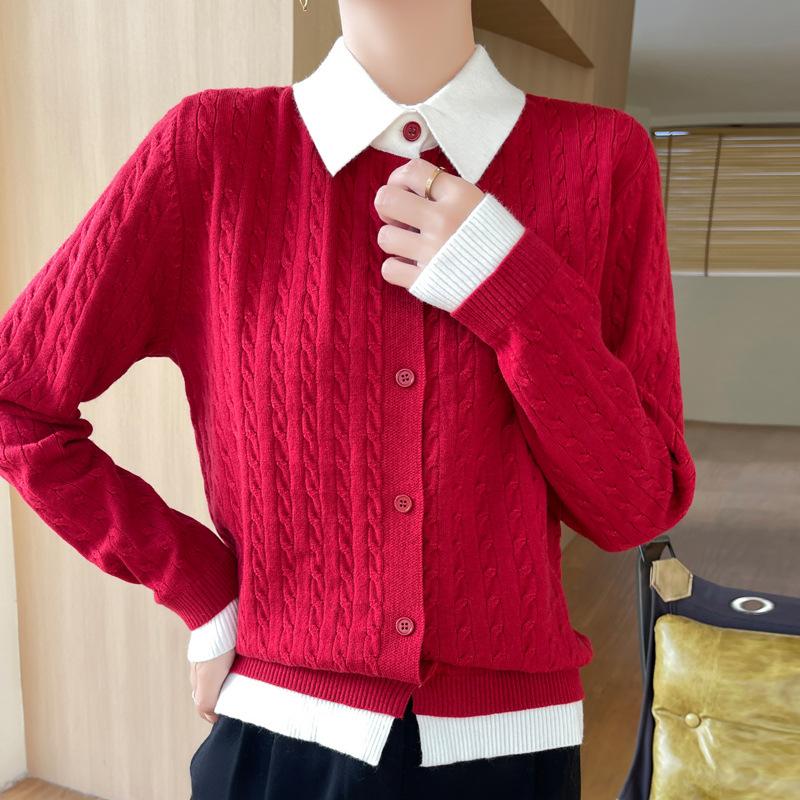 

Осень и зима новый темперамент нежный ветер цветовая гамма лацкан вязаный свитер снижающий возраст тонкая базовая рубашка удобный топ женский XXL