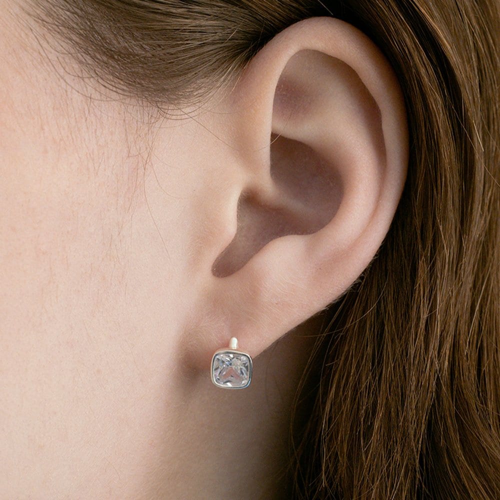 (Silver 925) Square Crystal Hoop Earrings Ec1994