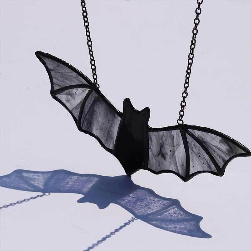 1PC Bat Stained Glass Suncatcher Window Hanging Acrylic Wall Art Decoration Party Festival Colorful Bat House Arrangement Props