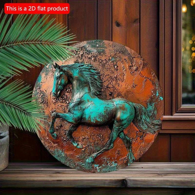 2d flat 20*20cm Round Wooden Sign Wooden Sign, Creative Horse Pattern Wall Art Wooden Sign Decoration vintage home decor