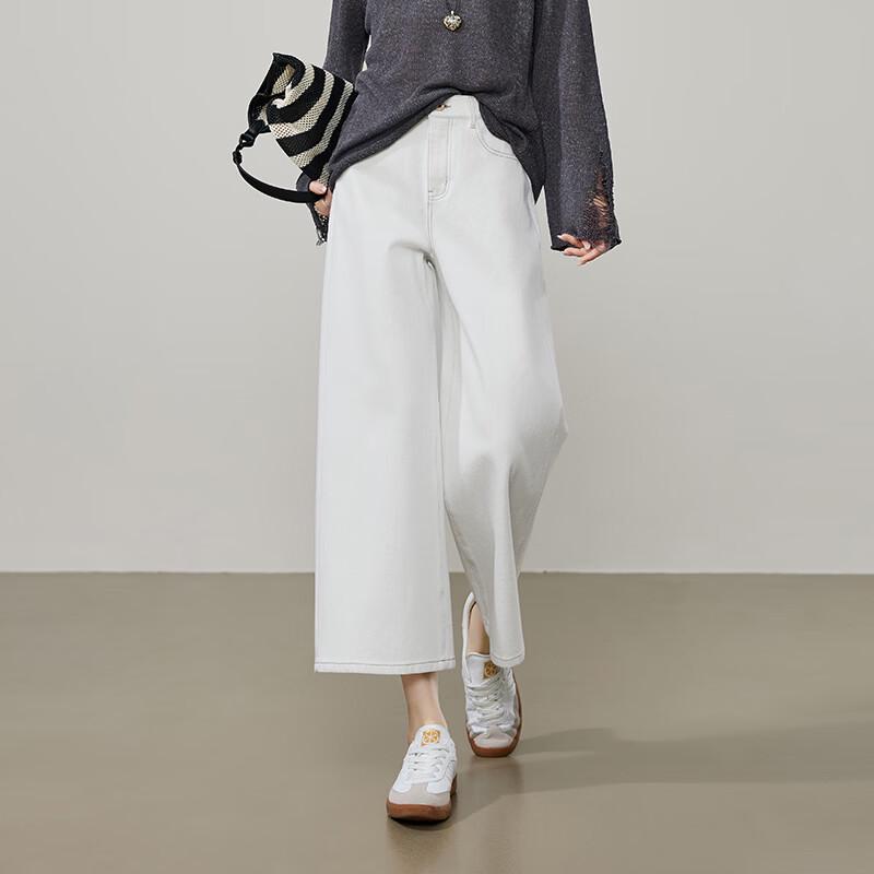 ESE-Y Women's Four-Way Stretch Cropped Wide-Leg Jeans