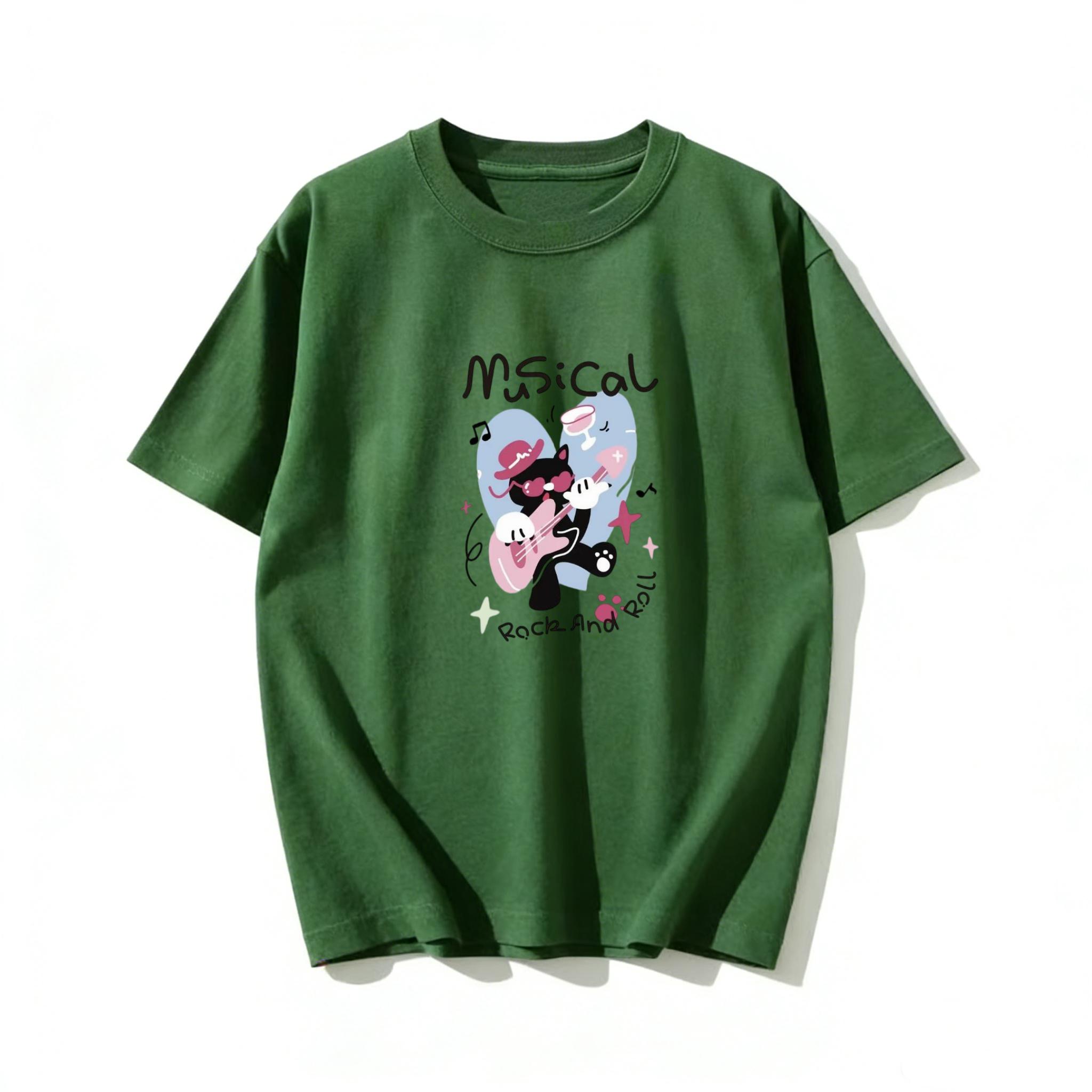 

Adult and Children Rock Little Black Cat Sweet Cool Style Guitar Cat 3D Printed Shortsleeve Tshirt Versatile Couple Top 4XL