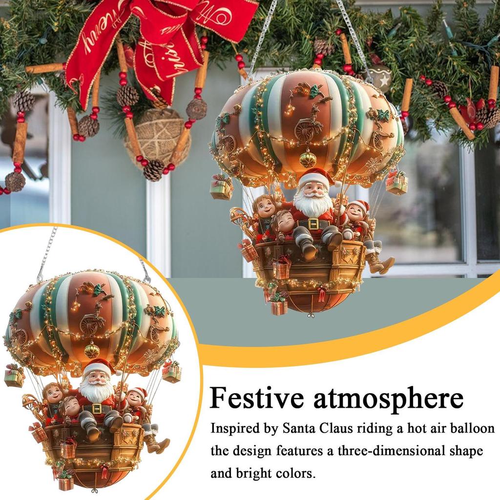 2D Santa Hot Air Balloon Acrylic Christmas Decorations Fantasy Indoor Decoration Sunlight Catching Art Tabletop Scenery Ornament