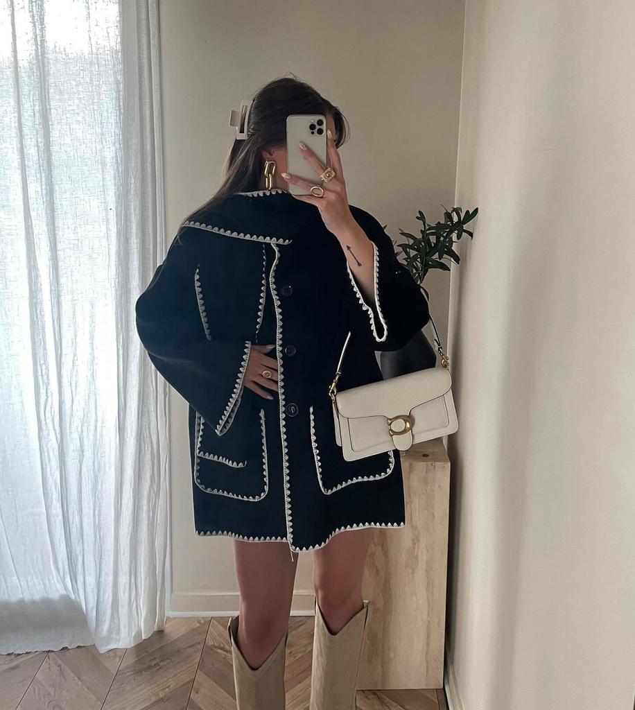 Women's European & American Style Scarf Spliced Casual Woolen Coat - Fashionable, Versatile, and Loose Fit