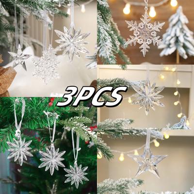 3pcs Christmas Acrylic Snowflake Ornaments Transparent Xmas Tree Hanging Pendant Christmas Decorations for Home New Year 2025