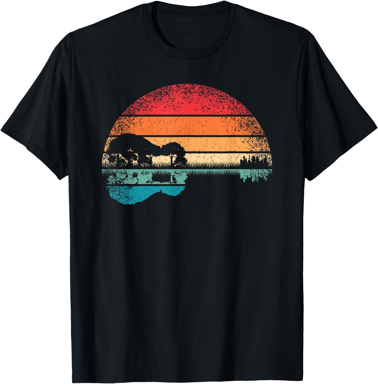 Retro Acoustic Guitar Lake Guitarist Music Rock Men Women T-Shirt XXXL