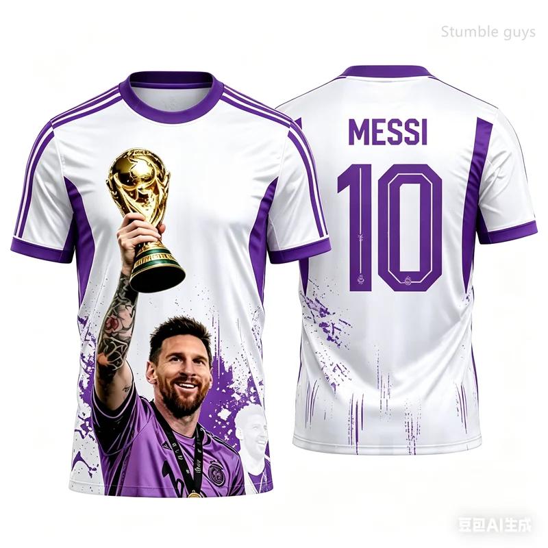 T-shirt Graphique Messi Football d'Été Doux pour Homme Manches Courtes Décontracté Sportif Hauts pour Enfants Garçons Street Wear Quotidien