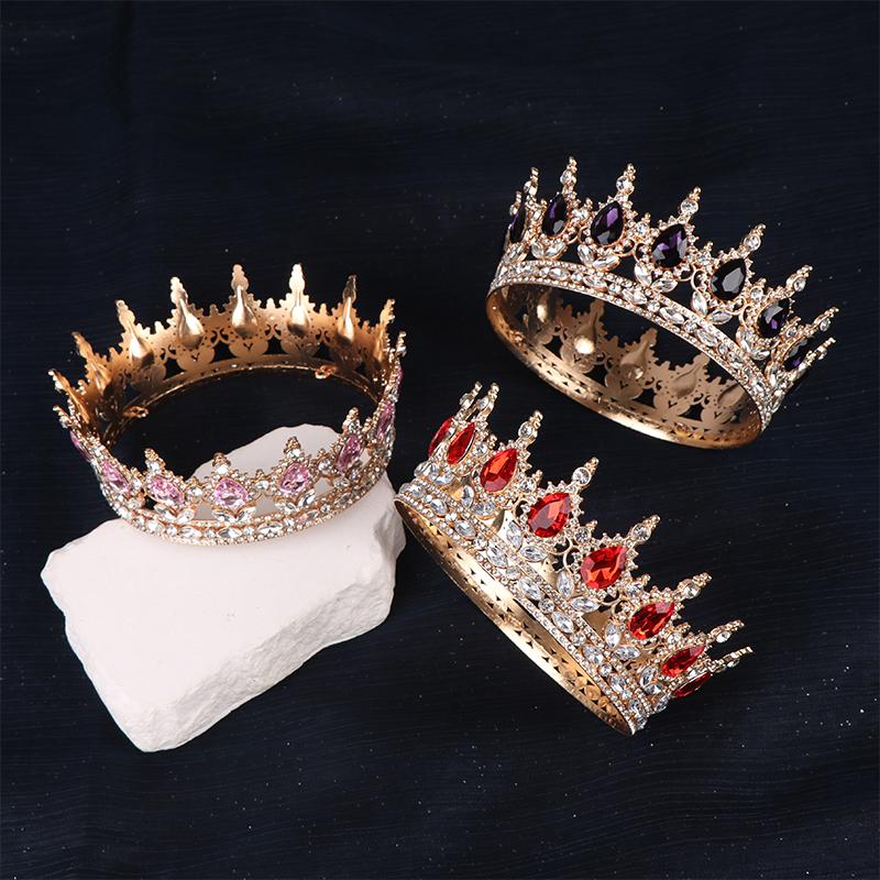 2024 New Baroque Round Wedding Crown Bridal Pageant Rhinestone Crystal Tiaras Crown Molding Headpieces For Queens And King