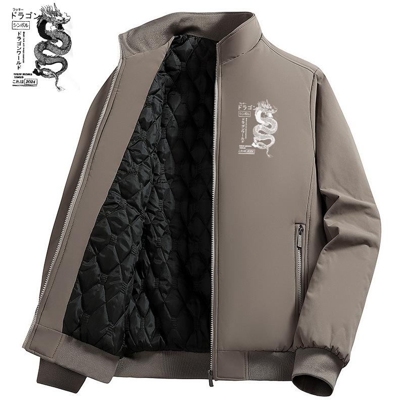 Autumn and Winter Velvet Warm Cotton Jacket For Men Casual Sports Windproof Thermal Coat Stand-Up Collar Jacket
