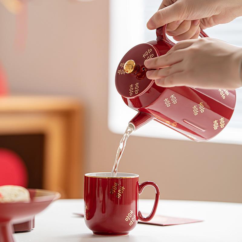 Ceramic Tea Set with Filter, Large Teapot, Tea Cup, Wedding Tray, Bride's Dowry Set, Bride's Hand Gift