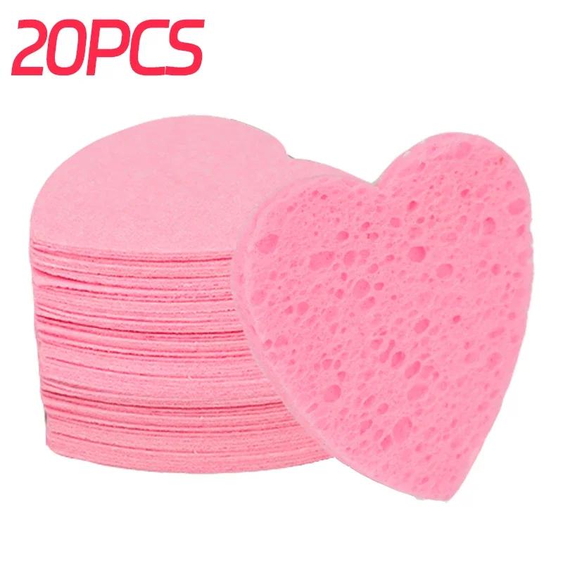 50PCS Reusable Face Wash Puff Cleaning Sponge Pad Exfoliator Mask Facial SPA Massage Makeup Removal Heart Shape Compress Sponge