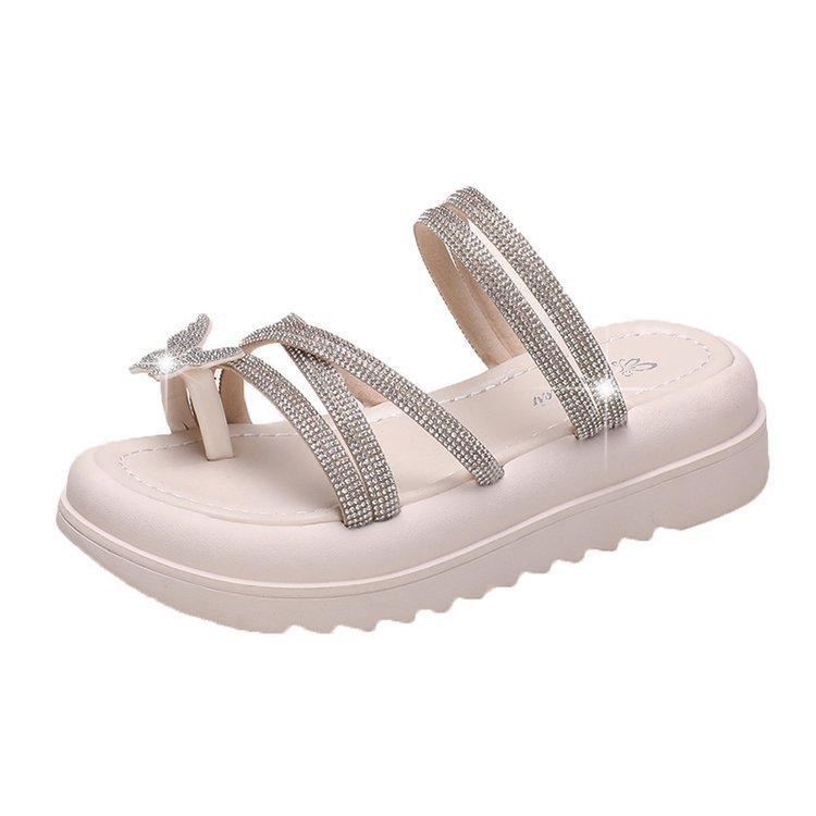 

2025 лето новый мягкая подошва бабочка мода яркий бриллиант два способа носки открытый носок легкие женские повседневные закрытый носок прохладные шлепанцы женские 40 бежевый