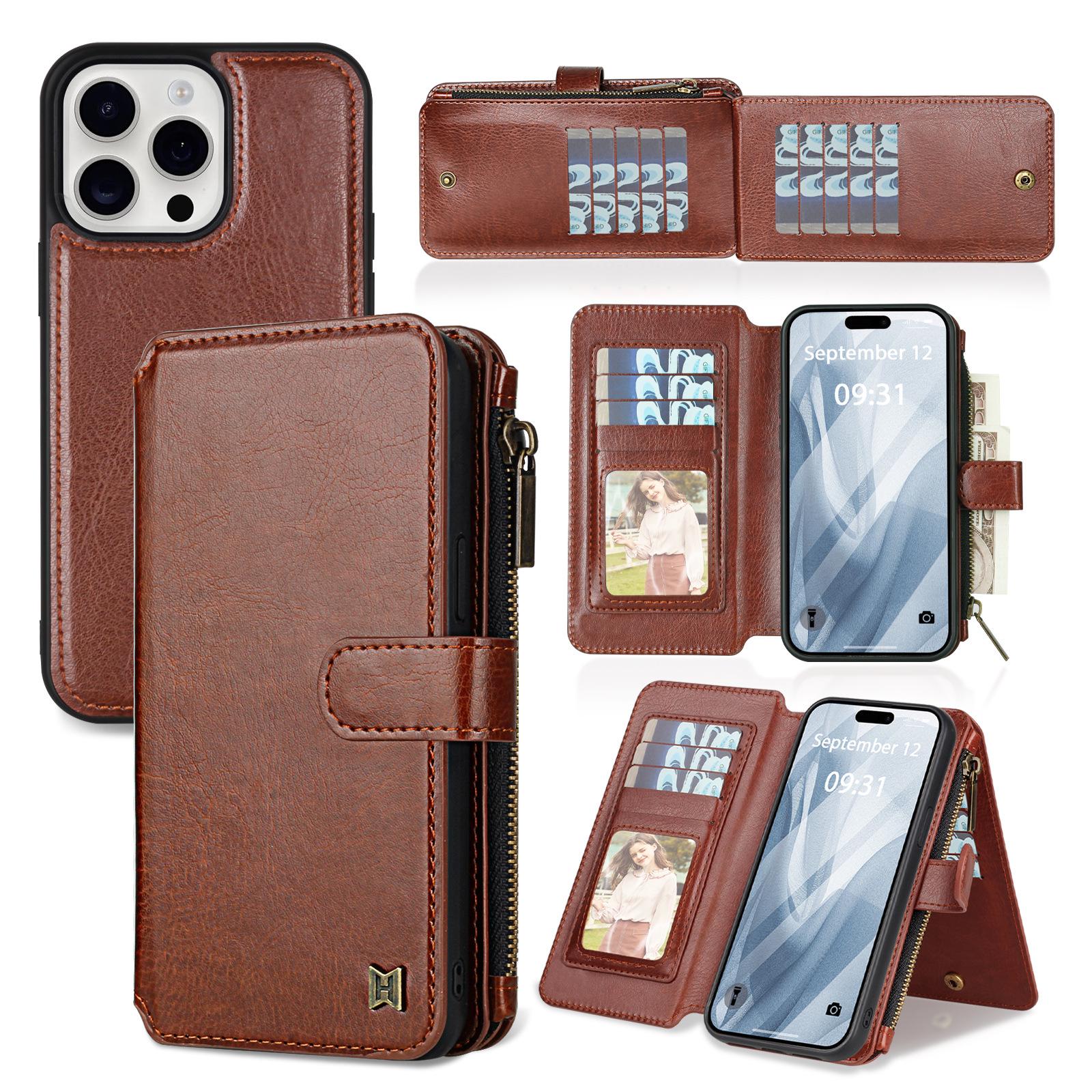 iPhone 16 Pro Leather Wallet Detachable Magnetic Protective Case iPhone 14 Pro Max коричневый